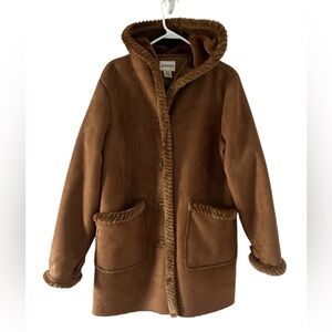 St John’s Bay Warm Soft Cozy Faux Suede Hooded Jacket Size Petite Large